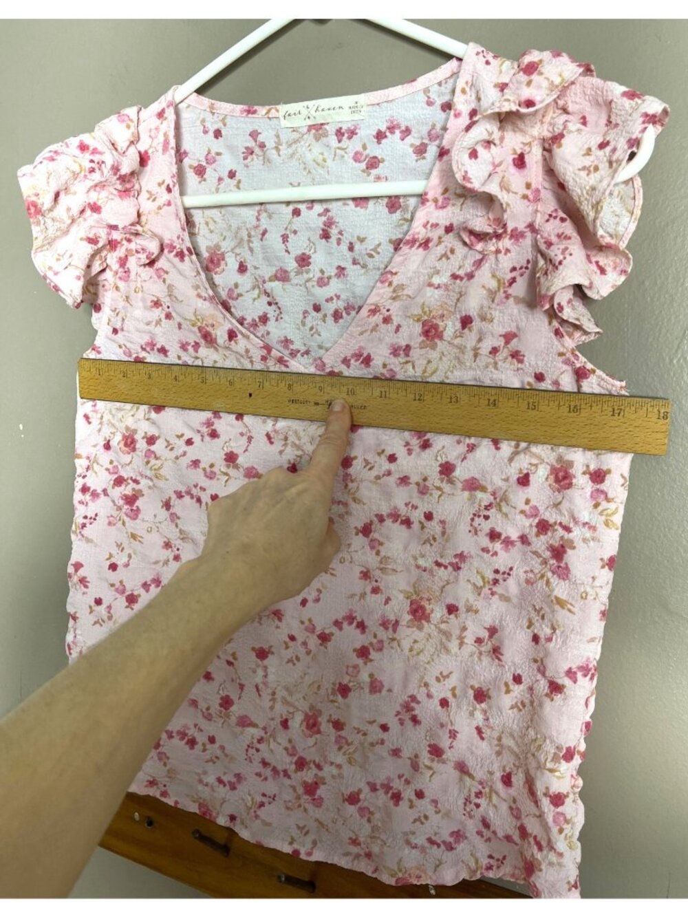 Fair Haven Pink Floral Top Poly Seersucker Fairycore Twee Ruffles Dainty Wom S - Picture 6 of 7